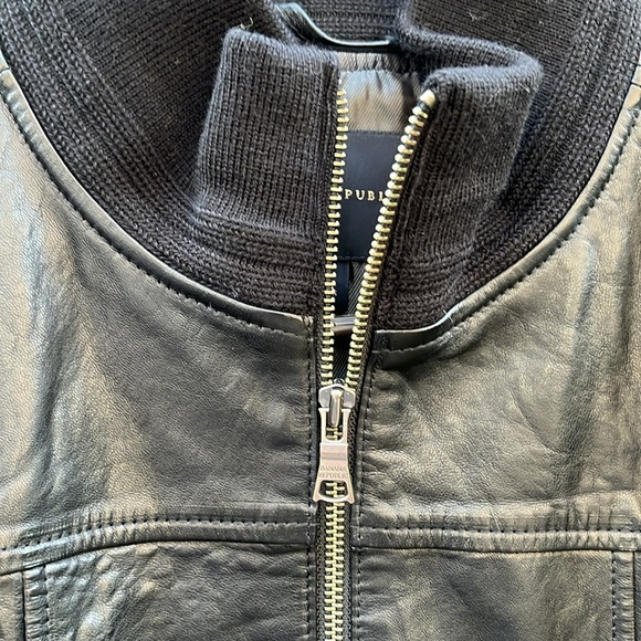 Banana Republic Leather Jacket Men's Large Bomber Style Full Zip Academia Preppy - Picture 4 of 15
